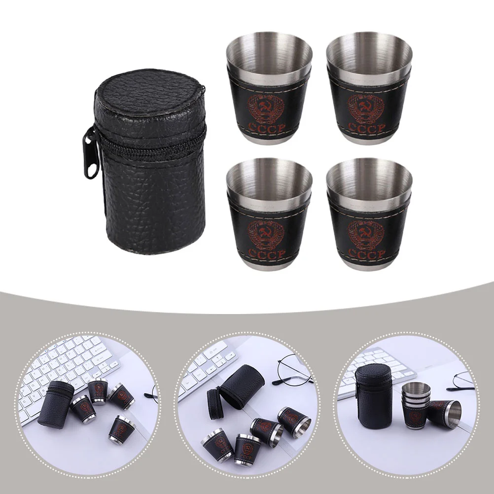 2 Sets Glass Camping Accessories Barware Drinking Vessel Metal Cup Cups Stainless Steel Whiskey Shot Glasses Travel