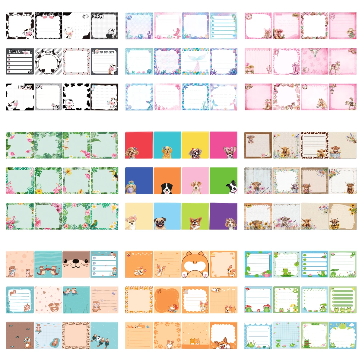 12pcs=240pages Cartoon Farm Jungle Animals Memo Pads Sticky Notes,Refrigerator Sticky Notes for Home Use Office Gifts Supplies
