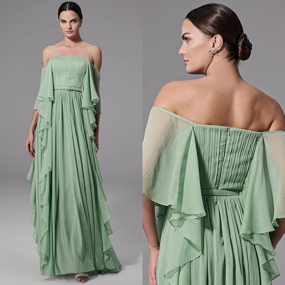 

Customized Chinese Style Chiffon Sash Pleat A-line Off-the-shoulder Long Dresses Bespoke Occasion Exquisite