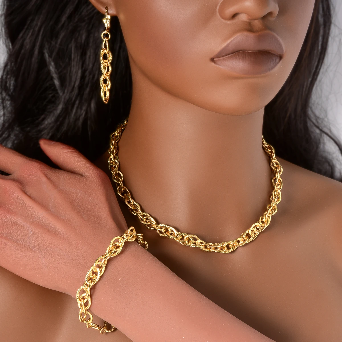 Vintage Copper Circle Jewelry Set Gold Plated Necklace Adjustable Bangle Earrings Retro Unisex Islamic Inspired Jewelry Gift