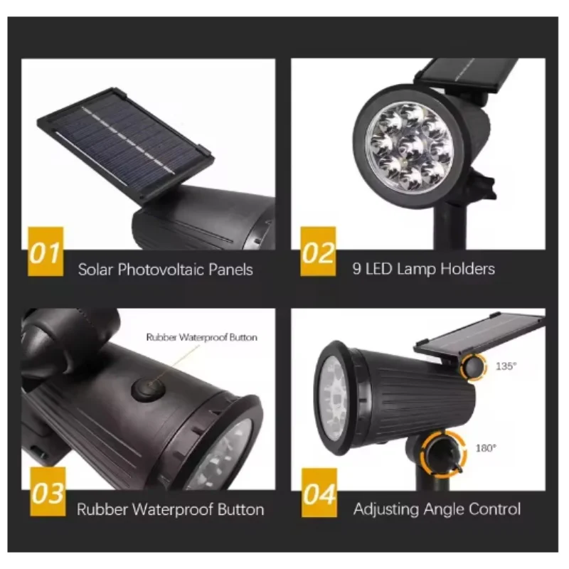 9LED الأضواء الشمسية في الهواء الطلق IP65 سطوع مقاوم للماء قابل للتعديل بقعة ضوء حديقة الفناء الخلفي درب فناء مصباح ديكور #4