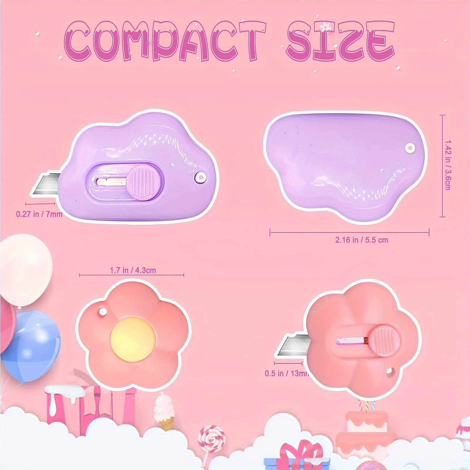 6 قطع صغيرة على شكل سحابة زهرة محمولة للجيب قابلة للسحب صندوق سكاكين مع فتحة سلسلة المفاتيح #5