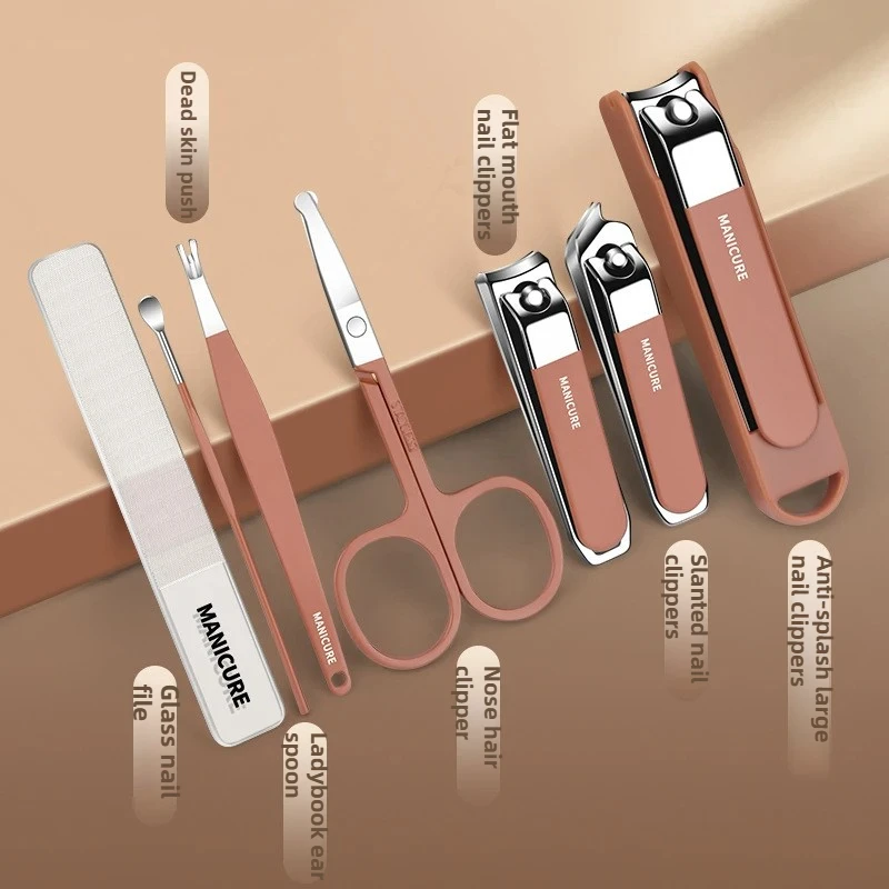 Complete 7 Pcs Set Manicure Kit Nail Clippers with Clippers Cuticle Pusher & Trimmer portable Gift For Women and Men