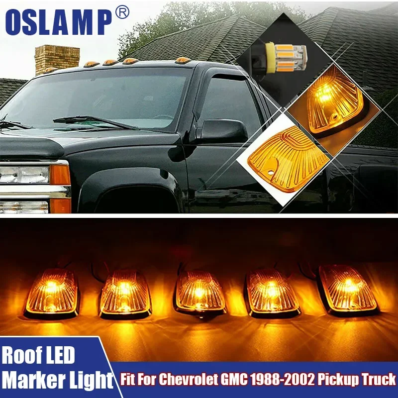 

5 шт./компл. светодиодных габаритных фонарей на крышу, автомобильные аксессуары, сигнальная лампа на крышу, светодиодная лампа T10, подходит для пикапов/внедорожников Chevrolet GMC 1988-2002 гг.