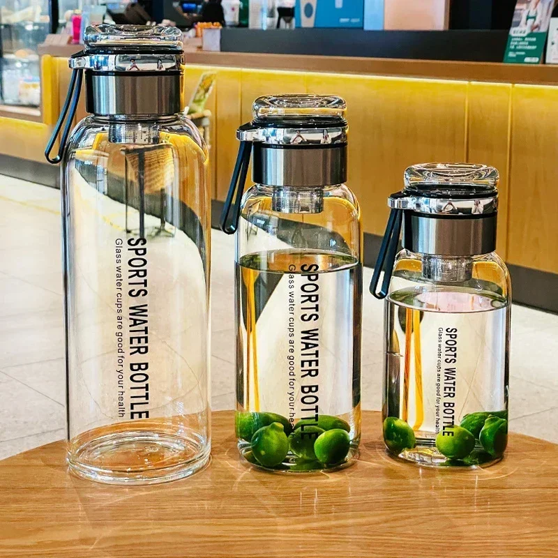 زجاجة مياه محمولة مانعة للتسرب ، سعة كبيرة ، شفافة ، زجاج بوروسيليكات عالي ، زجاجة مشروبات شاي ، السفر في الهواء الطلق ، أدوات شرب رياضية