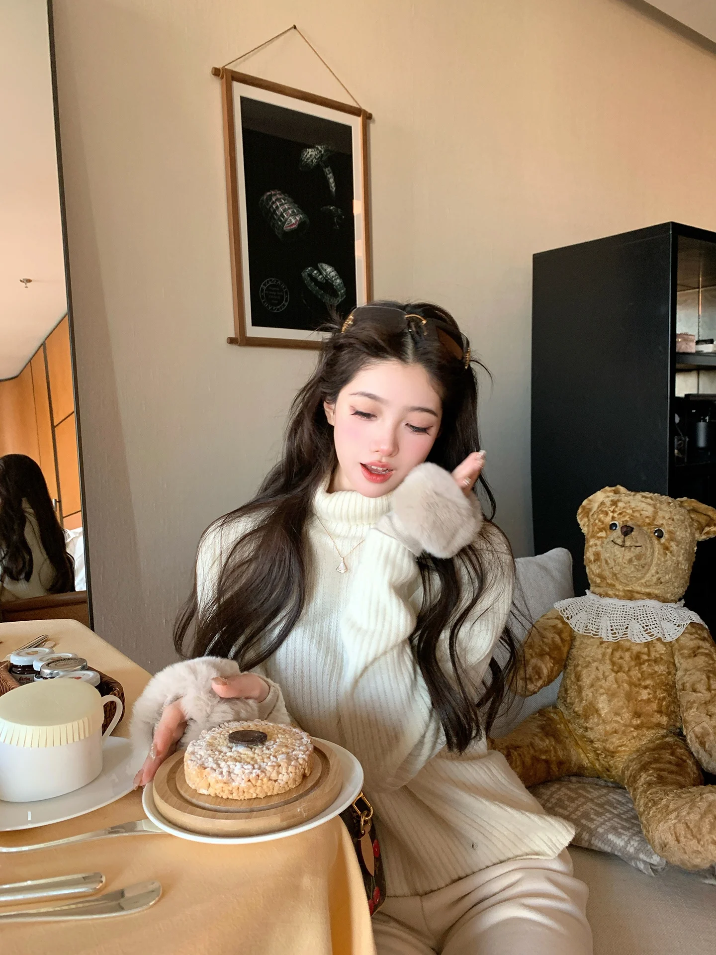 

ChuChu High Quali Camere Wool Women's Long Sve High Collar Loose Soft Warm Inner Wear Top Korean Sle Commute Wind