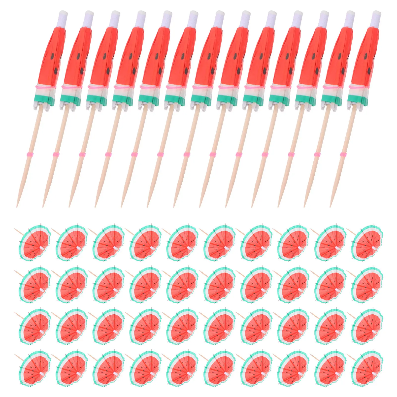 100Pcs Fruit Toppers Watermelon Cocktail Umbrella Decor Picks for Drink Garnishes Party Appetizer Bar Tools Hotel Serving