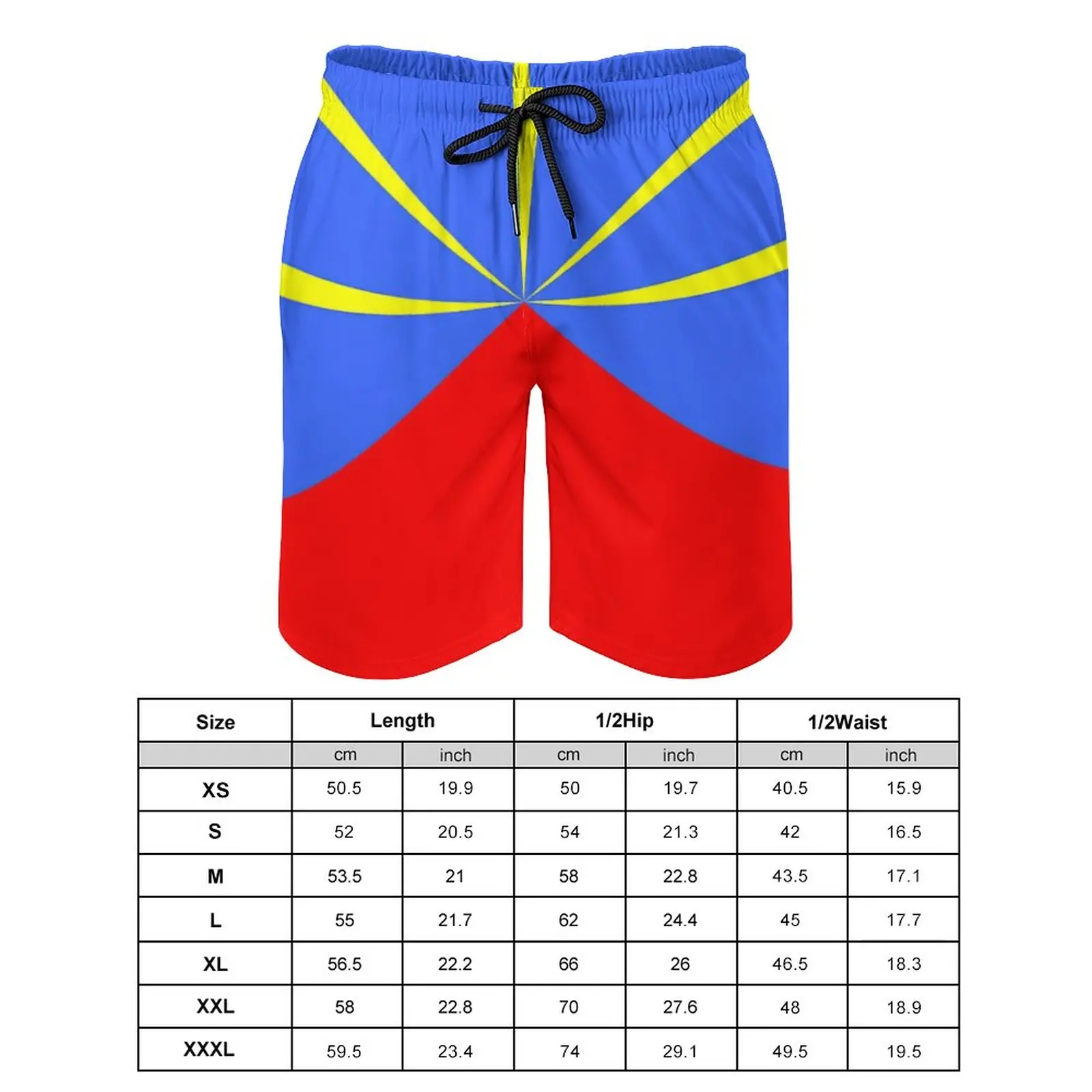 Anime Men\'s Beach Shorts Reunion Island-974 Magnet Loose Stretch Causal Casual Graphic Hawaii Pants Sports Adjustable Drawcord B