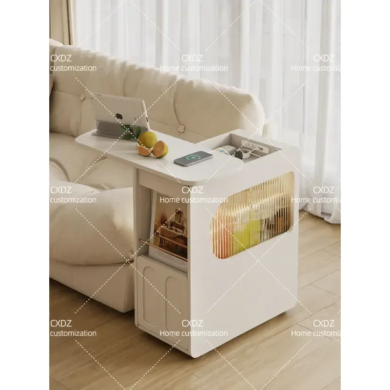 Hetu Cream Wind Cabinet Small Movable Coffee Side Cabinet Sofa Office Side Table