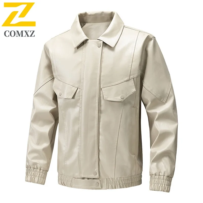 EIAO الرجال خمر السائق سترة الكورية نمط بولي معطف معطف جلد مقاوم للماء يندبروف ريترو الشارع الشهير فضفاضة تناسب دراجة نارية ملابس خارجية #6