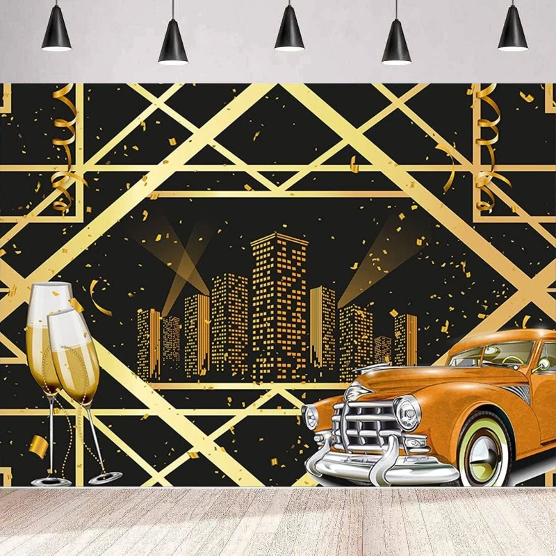 Gatsby Photography Backdrop Roaring 20's Car Background Light City Building For Adult Celebration Wedding Art Vintage Dance Jazz