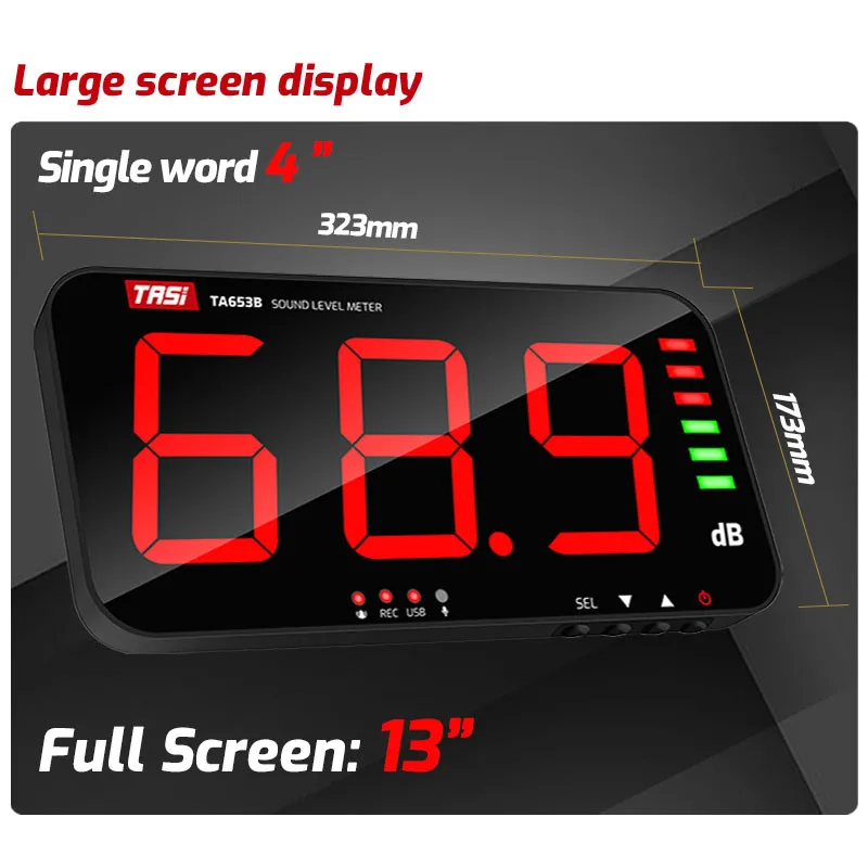 TASI TA653A TA653B Digital Sound Level Meter Large Screen Display Noise dB Meter Wall Hanging Type alarm Hospital Bar School