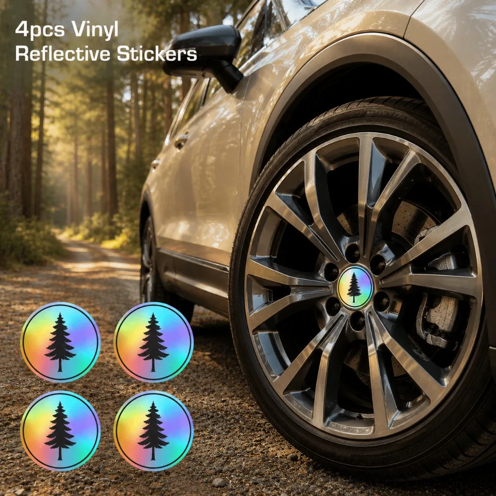 4Pcs/Set Holographic Iridescent Phoenix Totem Wheel Hub Cap Stickers, Vintage Tuning Style Universal Wheel Decor