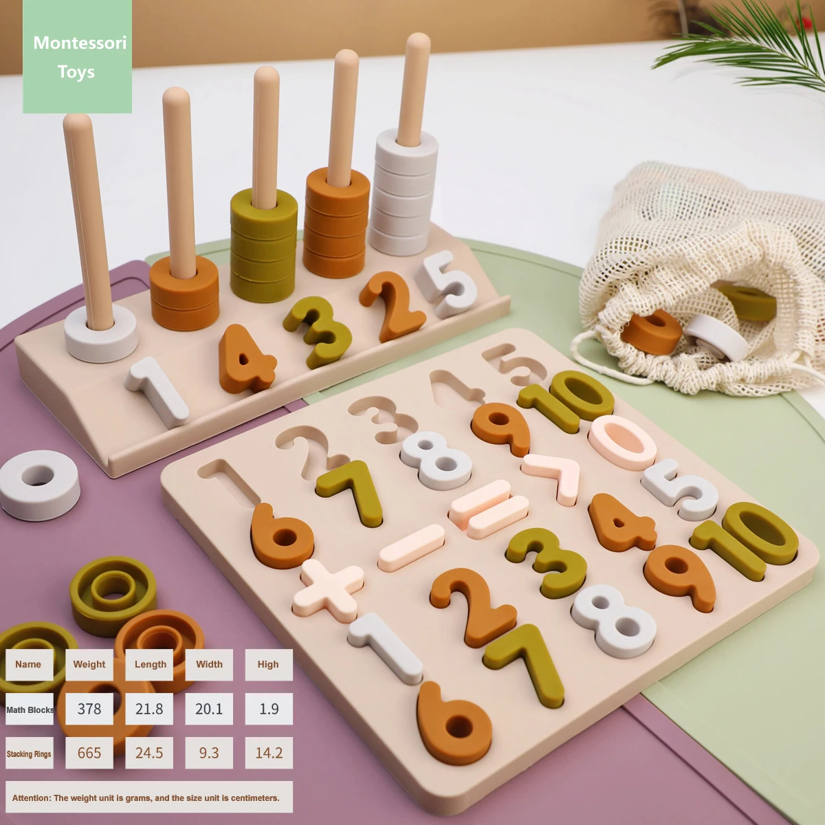 ألعاب مونتيسوري من السيليكون للأطفال الصغار ألغاز أرقام فارز عد شكل مكدس لعبة التراص ألعاب ما قبل المدرسة للأولاد والبنات