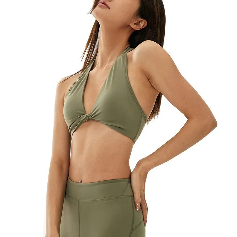 

Pleated Cross Design Sport Bra Women Halter Neck Gym Fitness Top Sexy