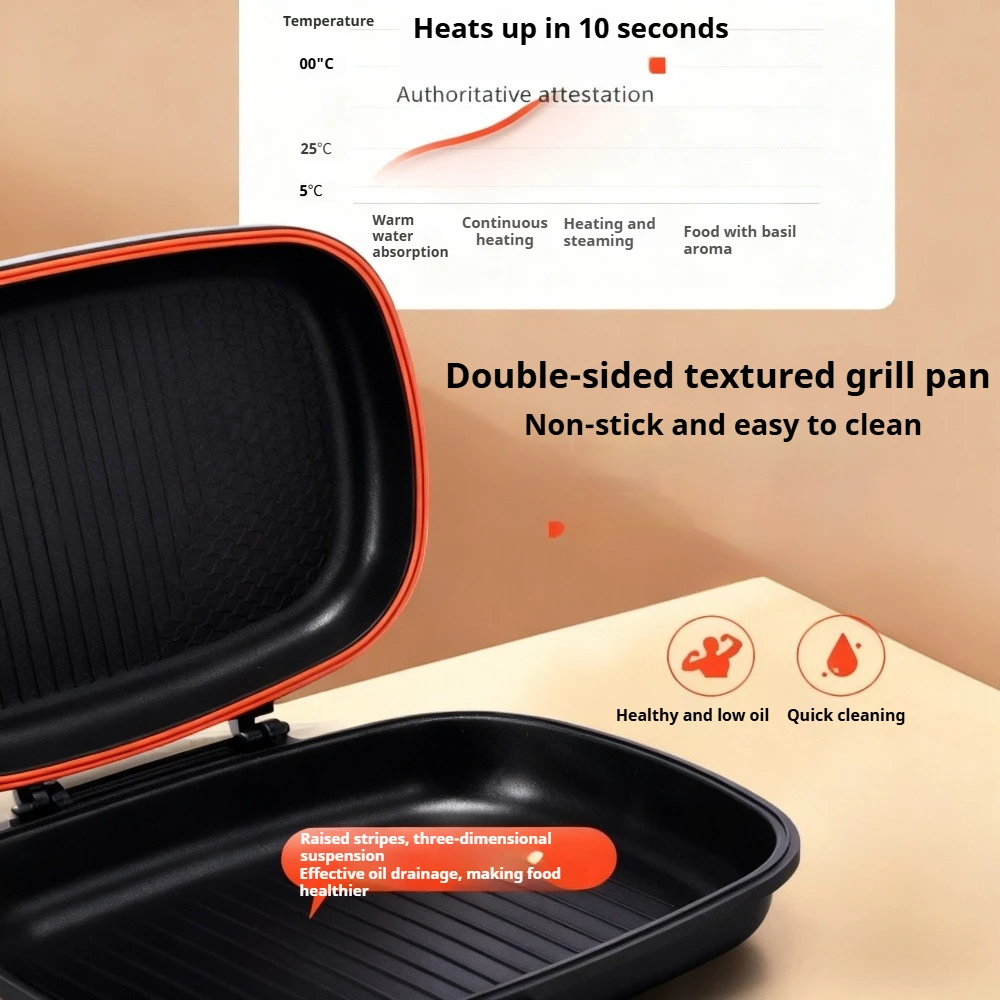 مقلاة شواء مزدوجة الجوانب مقلاة محمولة قابلة للطي غير لاصقة أداة الطبخ الشواء تجهيزات المطابخ مقبض مضاد للحرق للداخلية والخارجية