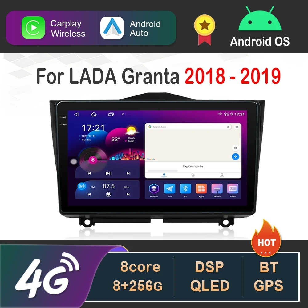 9 inch for LADA Granta 2018 - 2019 Android 16 Smart System Car Multimedia Player 4G WIFI GPS Navi Wireless Carplay No 2 din