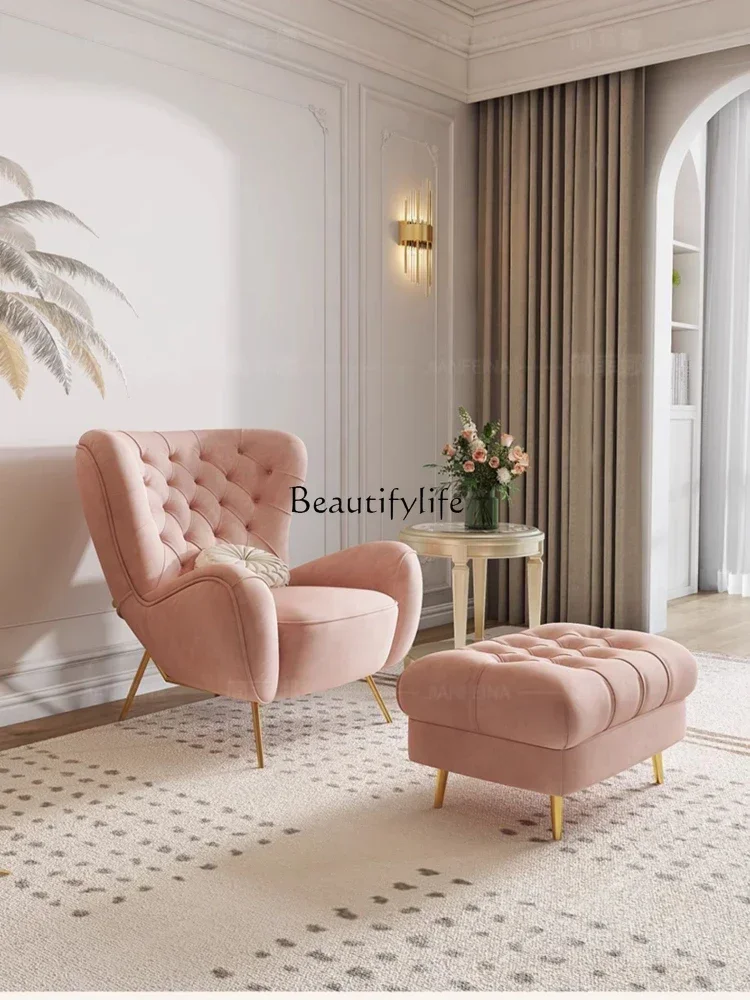 

09z.Pink fairy chair light luxury buckle casual American high back chair