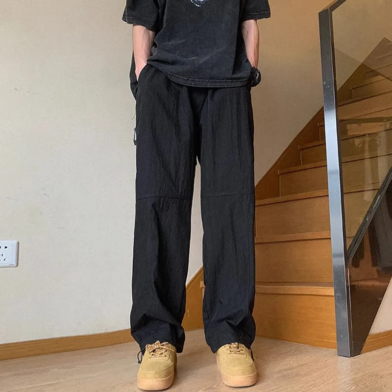

Spring Autumn New Fashion Men's Solid Color Straight Wide Leg Casual Trendy Simple Basic Daily Cargo Trousers Male Pants Clothes