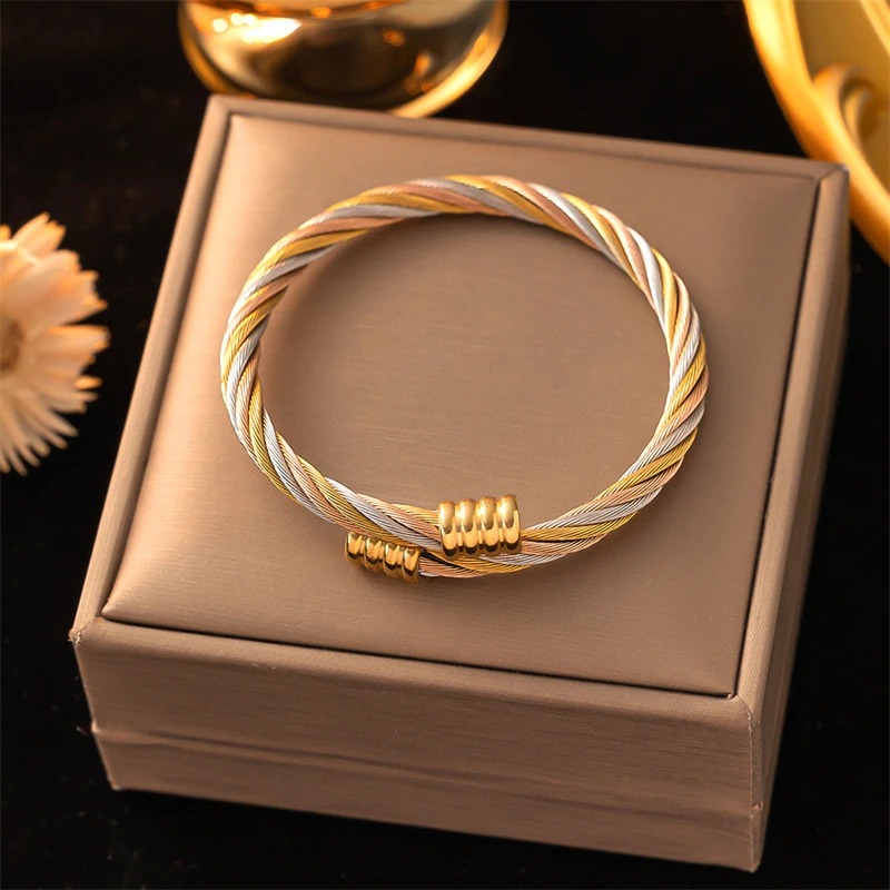 316L Stainless Steel New Fashion Fine Jewelry Weaving Interweaving Mixed Color Adjustable Charm Chain Bracelets Bangle For Women
