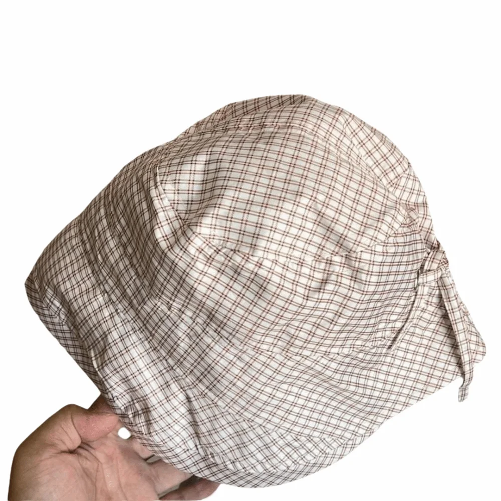 Korean Summer Plaid Bucket Cap Curled Quick-dry Plaid Sun Hat Foldable Bow Fisherman Caps Travel