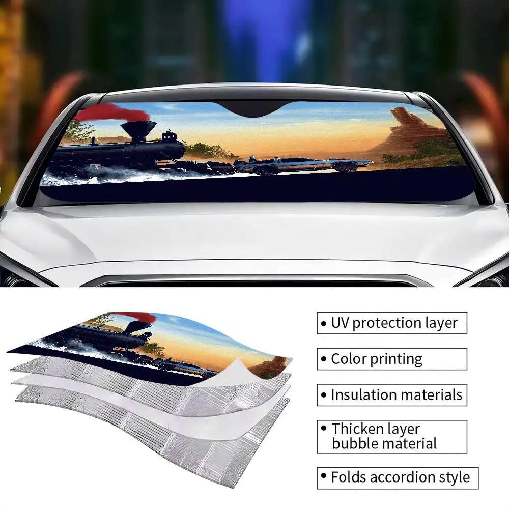 Classic Movies Back To The Future Novelty Car Front Windshield Sunshade 70x130cm Cartoon Foils Car Window Windscreen Cover view 4
