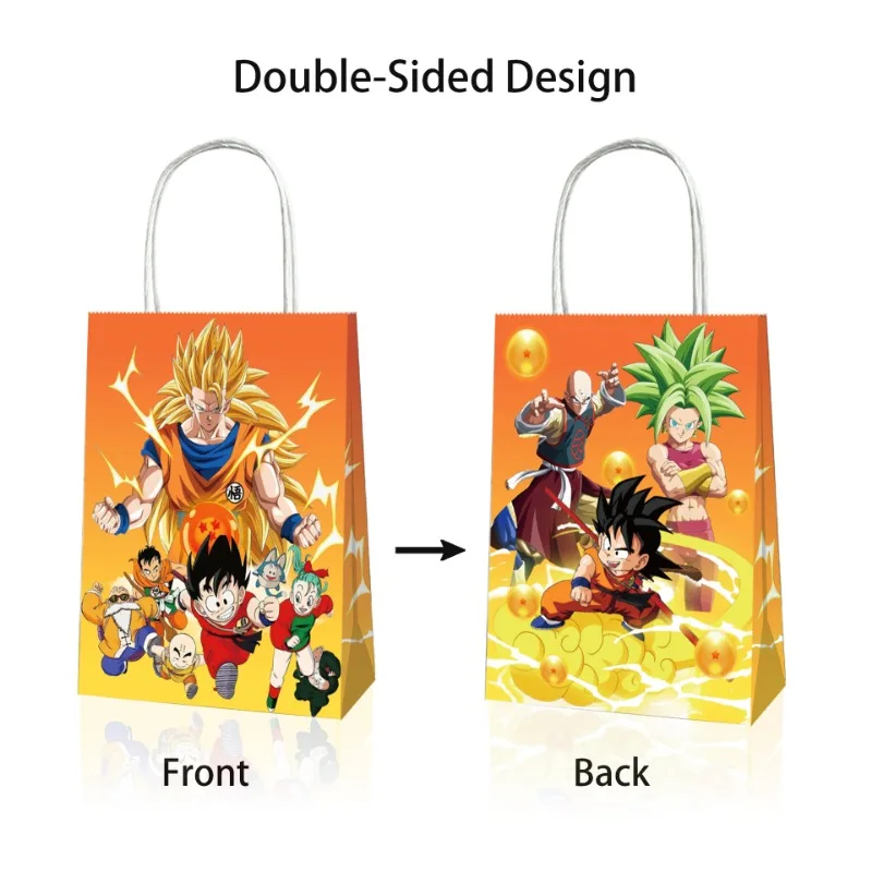 Dragon Ball 12PCS Gift Bags Birthday Party Supplies Pendant Son Goku Kids Anime Party Companion Toys Kraft Paper Handheld Paper
