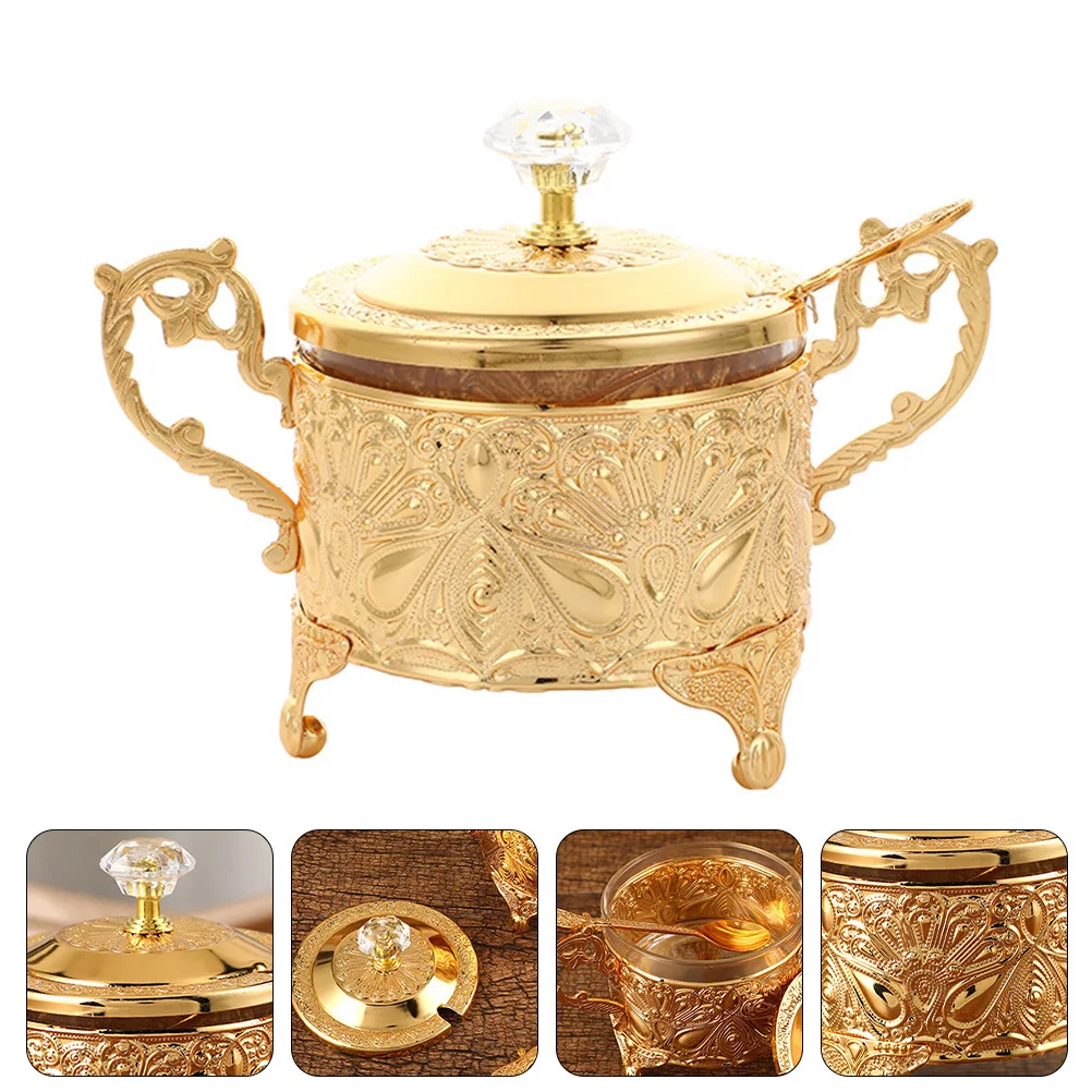 

Household Seasoning Jar Sugar Condiment Container Honey Holder European Style Embossed Design Large Capacity Kitchen Storage