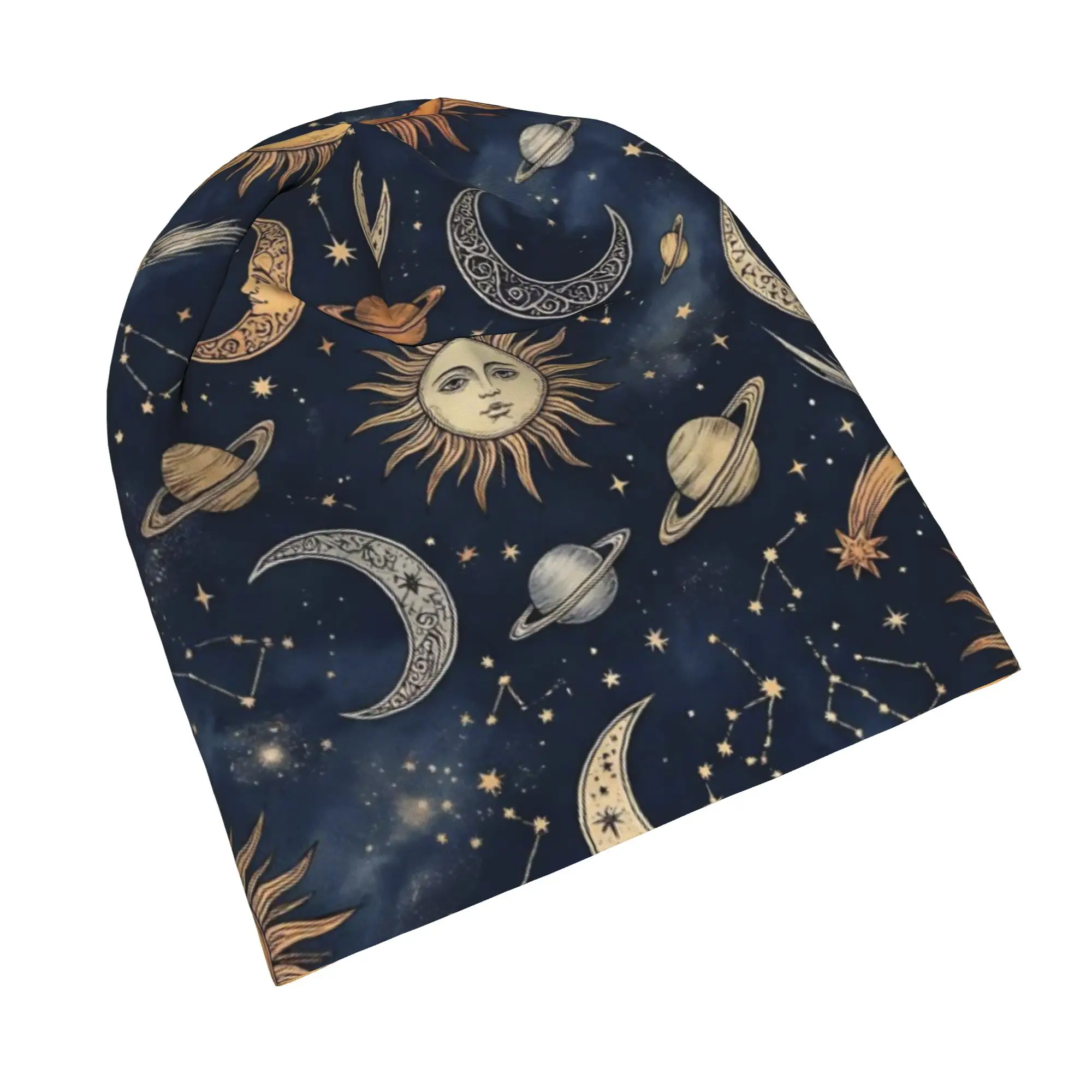 Sun and Moon Cap Mysterious Starry Sky Vintage Autumn Winter Street Skullies Beanies Hat Spring Warm Dual-use Bonnet Hat