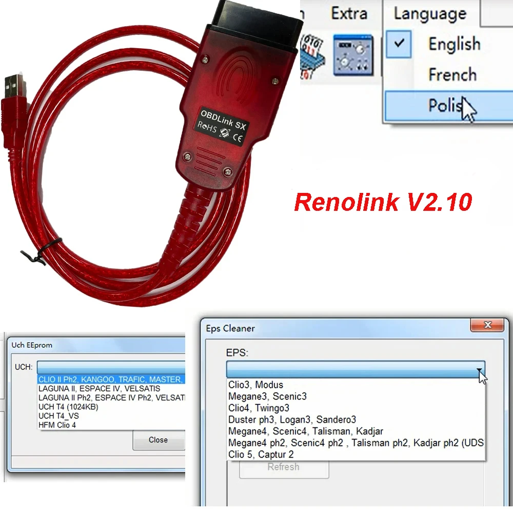 Renolink V1.99 V2.10 For Renault OBD2 ECU Programmer Can Upgrade SRS Reset OBD2 Auto Diagnostic Tools ECM UCH Key Programmer