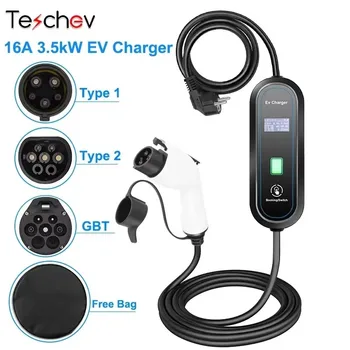 Teschev 220 V 230 V Niveau 2 EV Charger Type 2 16A 3.5kW GBT Plug Auto Oplaadkabel J1772 Type 1 Wallbox voor Elektrische Voertuigen
