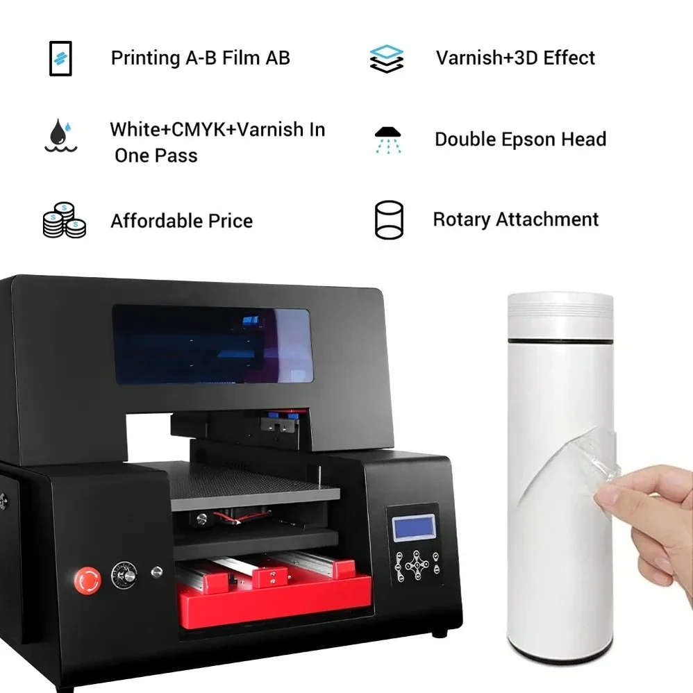 A3 UV DTF Printer With Double DX9 Air Cooling LED For AB Film Transfer Stickers Non-Powder Solution For Irregular Products