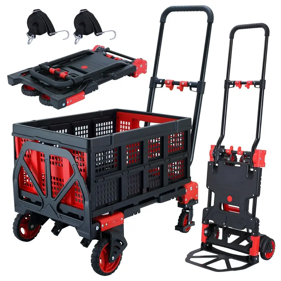 

in 1 Folding Hand Truck Dolly with Basket,330LBS Capacity Hand Cart Foldable,Hand Truck Foldable with Retractable Handle,Folding