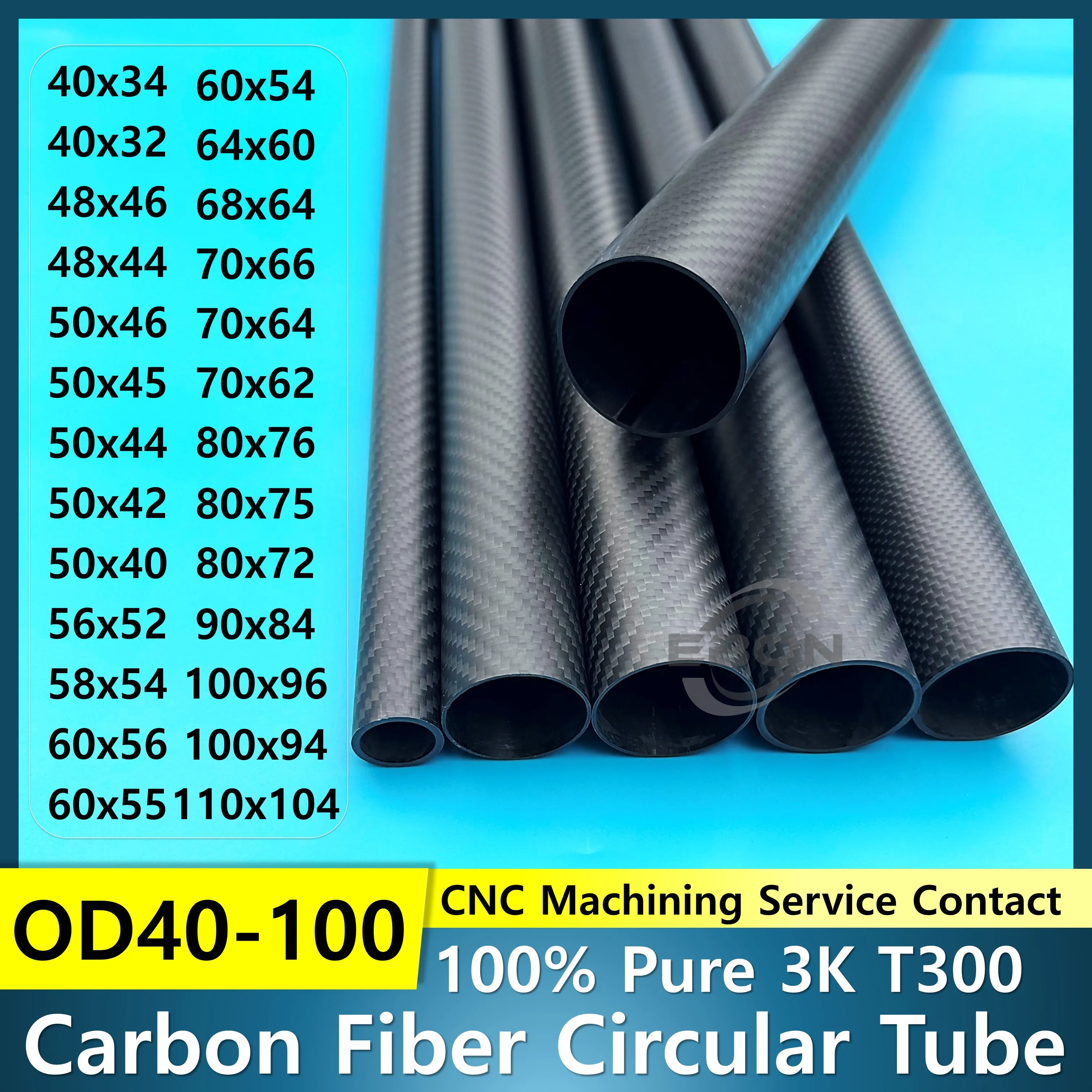 1Pcs 1000mm Carbon Fiber Tube 3K Hardness Composite Material OD 40mm 45mm 50mm 60mm 65mm 70mm 80mm 90mm 100mm Matte Twill Weave