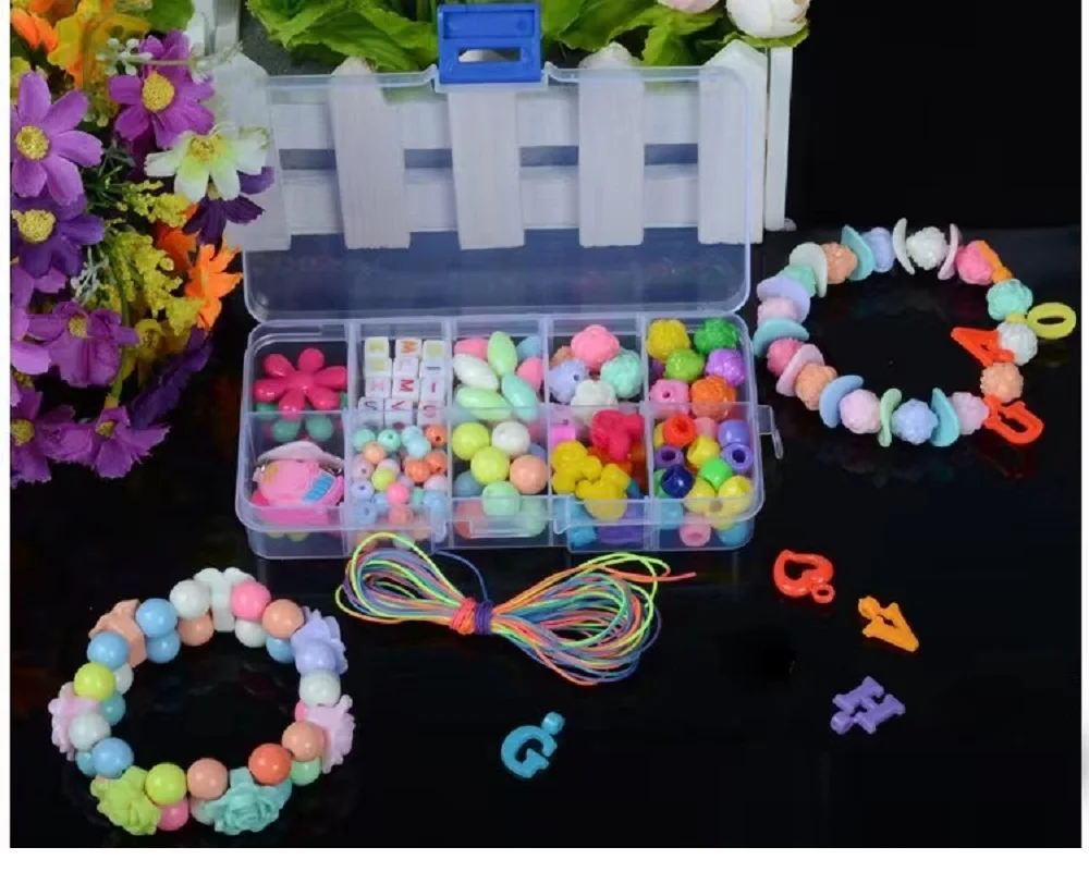 Crystal Children DIY beaded transparent box packaging, acrylic beads Puzzle Toys DIY hand beaded bracelet birthday gift