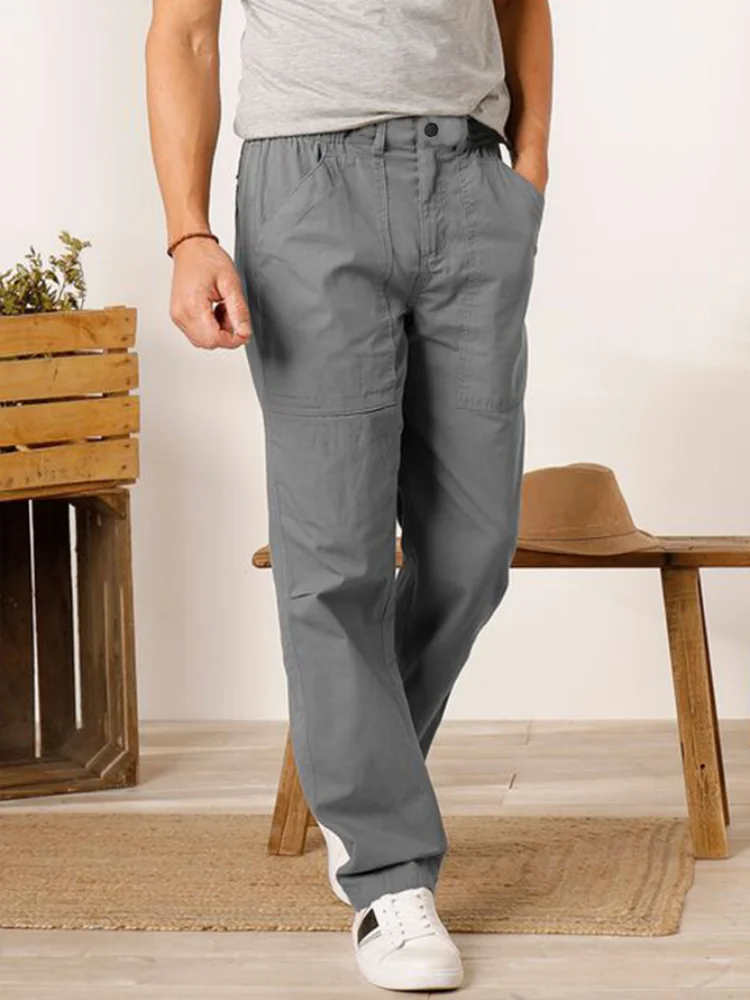 

2024 New Multi-Pocket Comfortable Breathable Calf Overalls Men's Streetwear Y2K Cotton Casual Tactical Pants