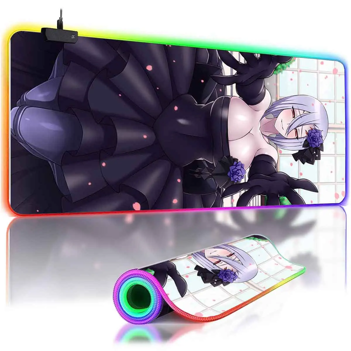 Anime M_Monster Musume RGB Backlit Mouse Pad Rachnera Arachnera LED Large MousePad Non-Slip MousePad Gamer Keyboard Mouse Mat