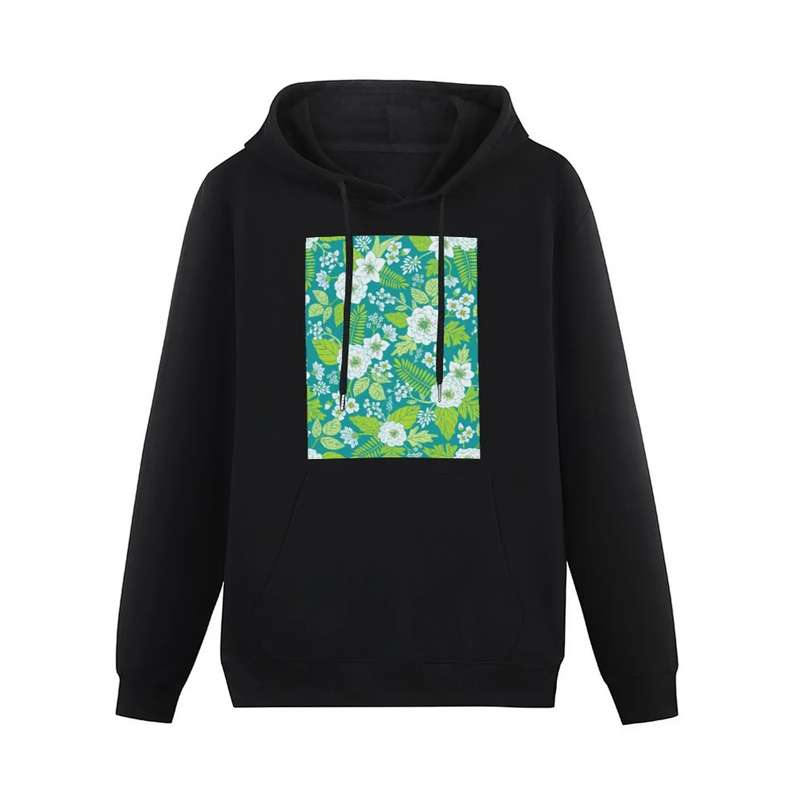 White, Lime Green, Teal, & Yellow Floral/Botanical Pattern Pullover Hoodie winter clothes pullover