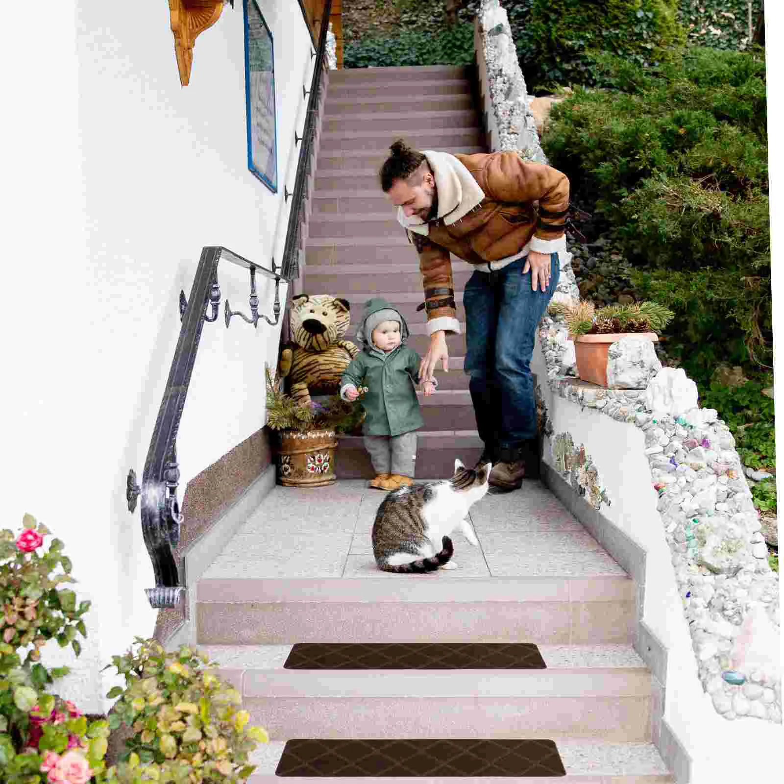 4 Pcs Stair Mat Area Rugs Outdoor Step Mats Carpet Treads Polyester Stairs Non Slip Indoor Runner for Kids Anti