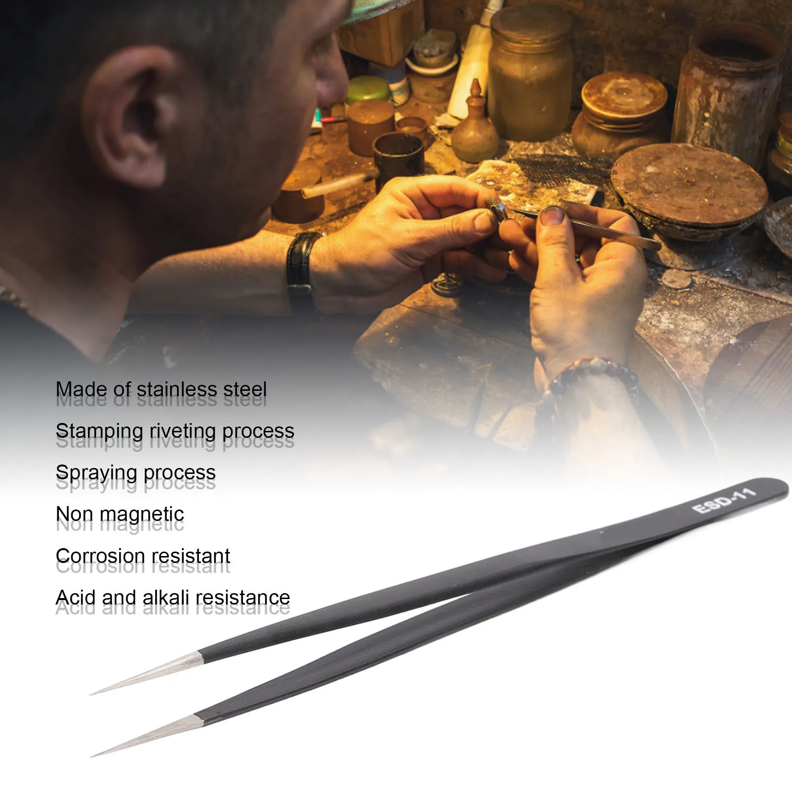 ESD Safe Tweezers Stainless Steel Straight Hardened Precision Tweezer Phone Repair Beauty Eyebrow Electronic Component Handling