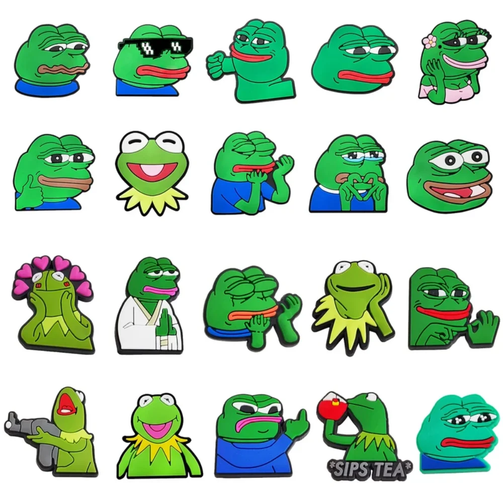 20pcs/set Sad Frog Shoes Charms Sandals Decoration PVC Cartoon Funny Shoe Accessories Charms for Friends Gifts