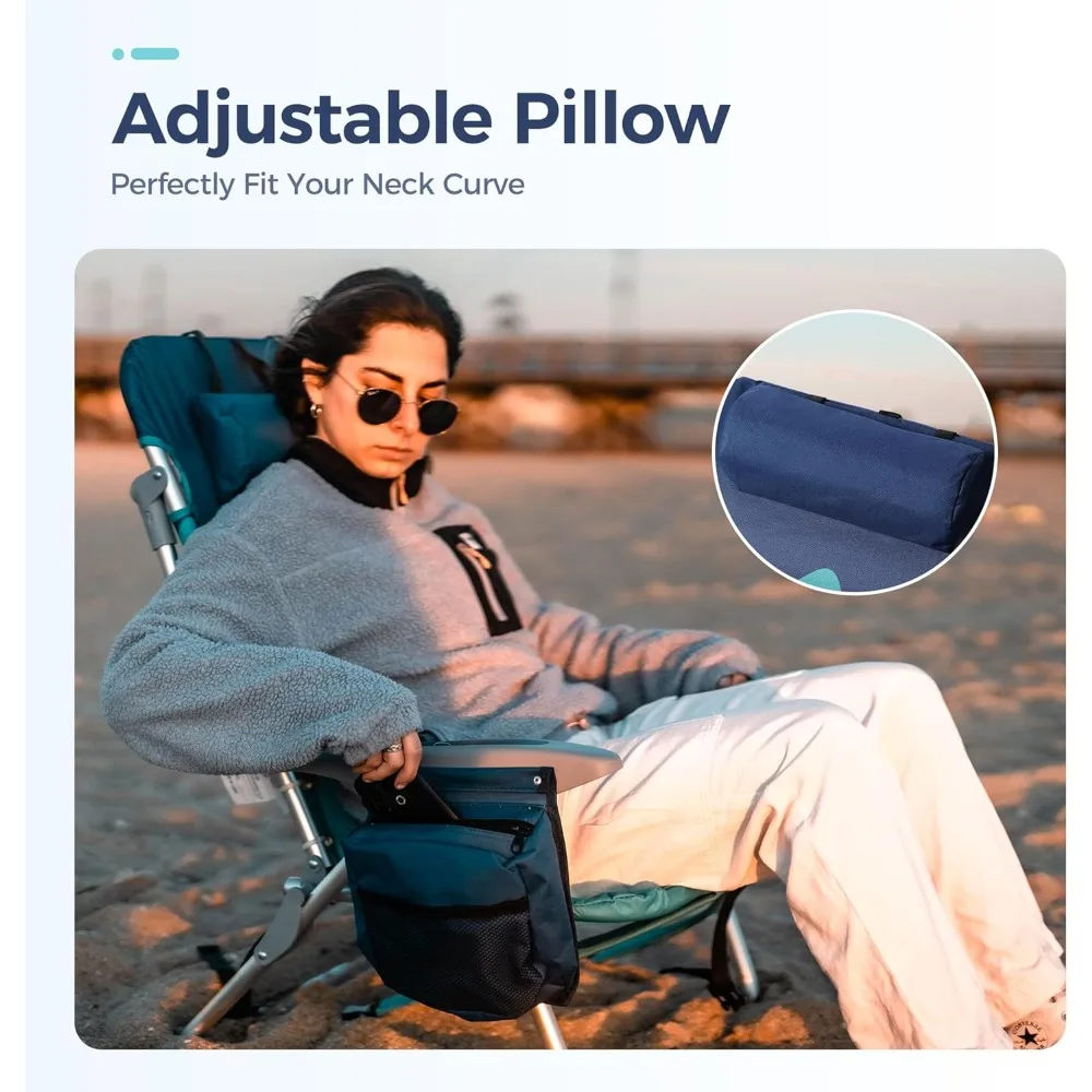 

2-Pack Backpack Beach Chair Set 4-Position Classic Lay Flat with Pillow Padded Shoulder Straps Storage Pouch & Towel Bar