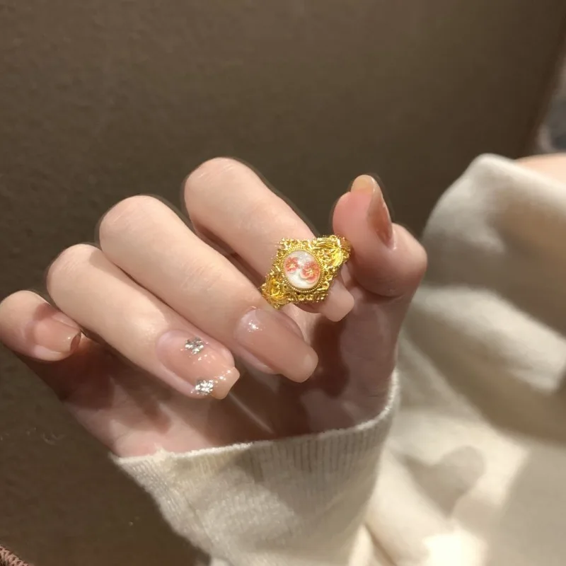 خاتم زهر البرقوق الذهبي على الطراز الصيني الجديد للسيدات، خفيف الوزن، فاخر، رائع على طراز المحكمة، خاتم عتيق قابل للتعديل