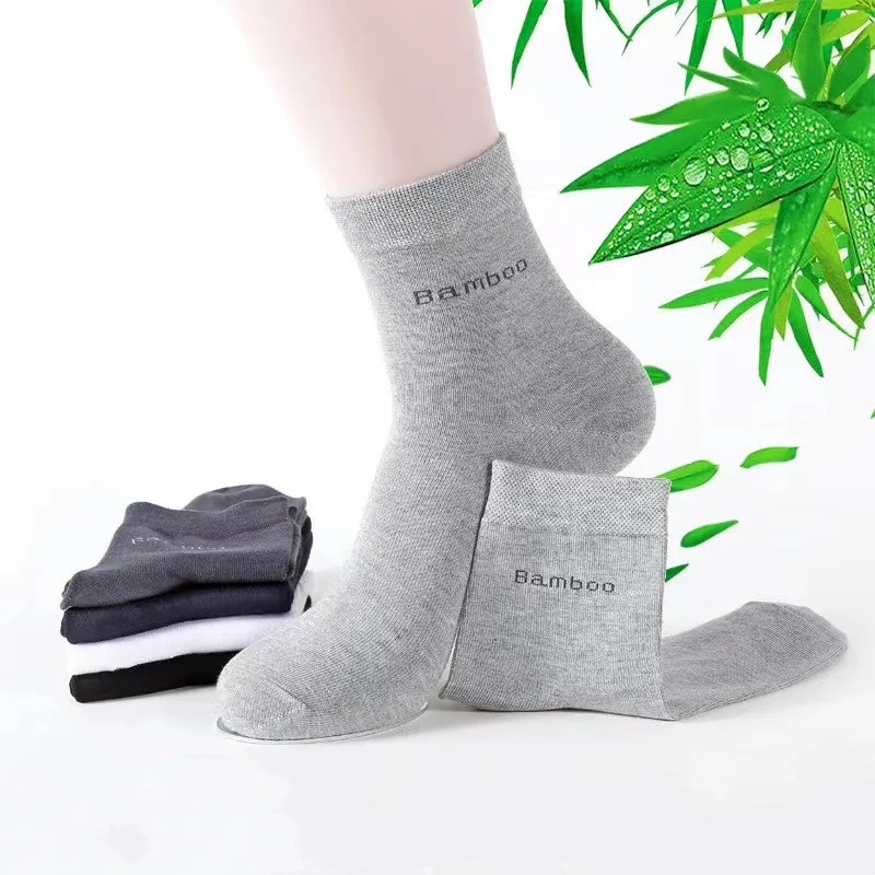 Meias masculinas de fibra de bambu meia-tubo preto, desodorante absorvente, respirável, para negócios, primavera, verão, 5 pares