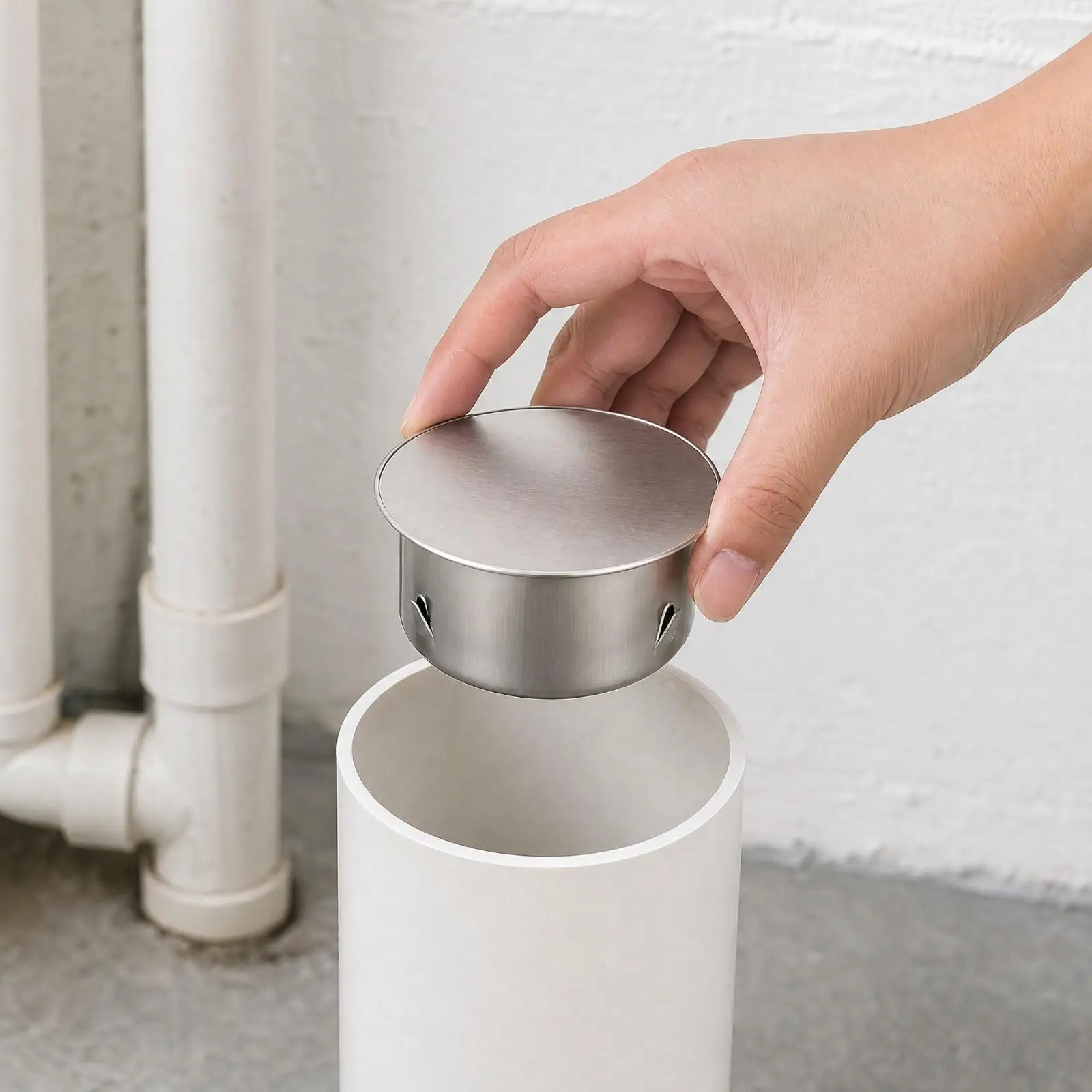 Silver Shiny Stainless Steel Drain Stopper Pipe Seal Cover with Adjustable Side Clips for Utility Room Drain Plug