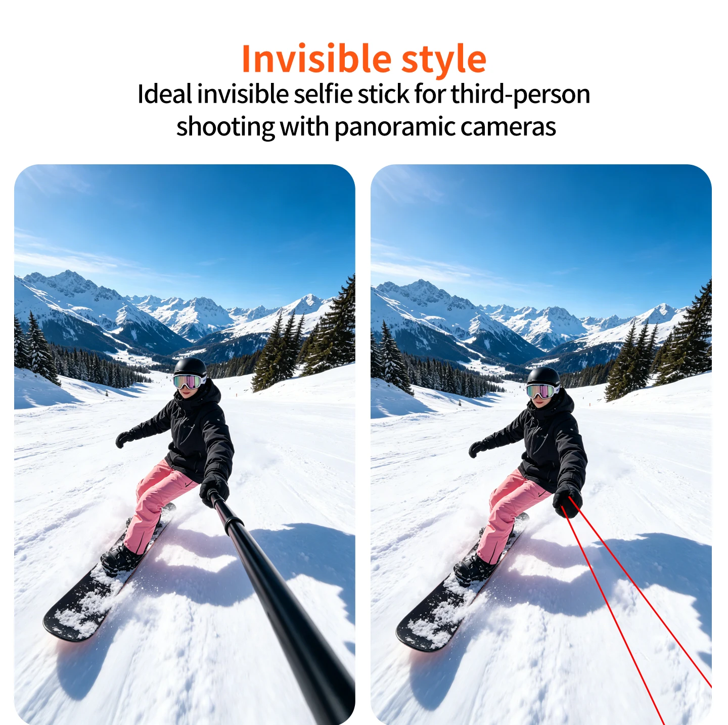 6-teiliger ausziehbarer 0,7m unsichtbarer Selfie-Stick, Panorama-Kamera-Aluminium-Monopod für Insta360 X6 X5 GoPro Max DJI Osmo 360 II – Detail 9