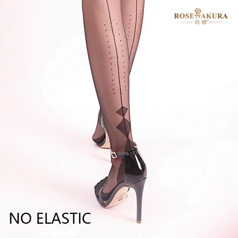 ホットシルクセクシーなナイロンなし弾性ストッキング薄い固定足女性透明バックラインヴィンテージキューバヒールディテールレースストッキング