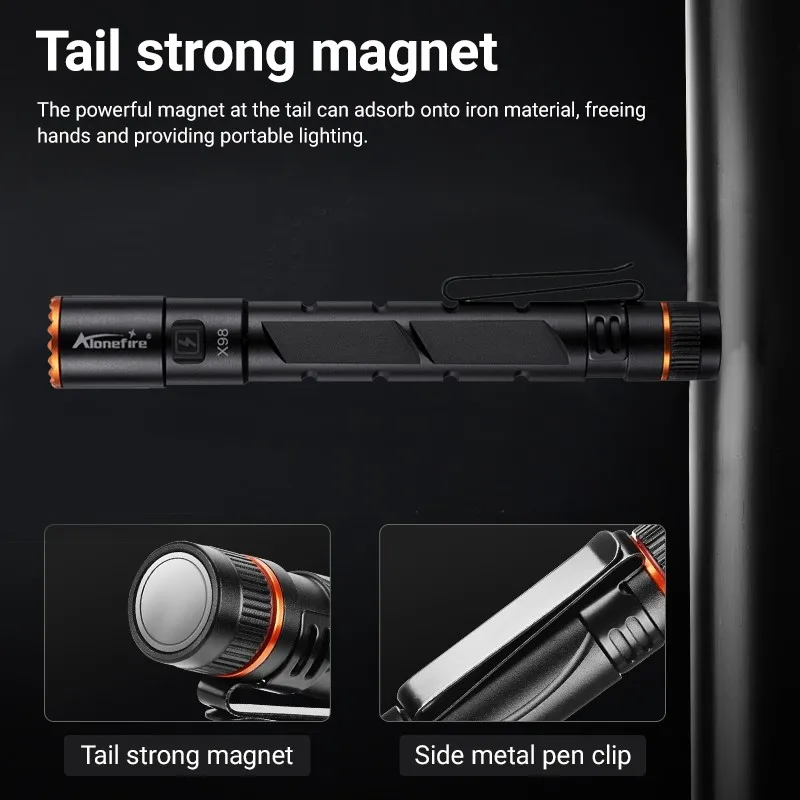 Zoom Mini EDC High Bright LED Pen light Flashlight USB Rechargeable Magnet Torch Outdoor Hiking Travel Work Repair lighting lamp