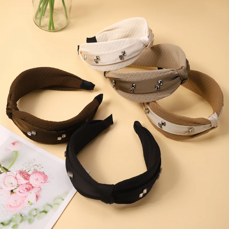 New Center Knotted Headbands for Women Vintage Hair Bands Cloth Wide Hairband For Adult Center Knot Headwear