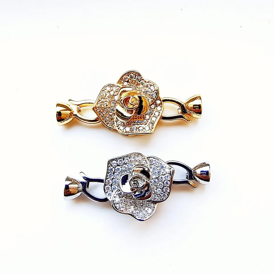 

1 Pcs Rose Micro-inlaid Zircon DIY Sweater Chain Bracelet Jewelry Buckle Pearl Necklace Connecting Buckle Accessories Wholesale